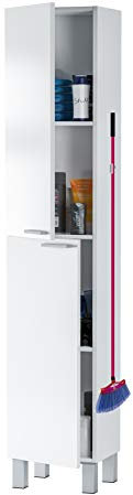 HABITMOBEL Armario Columna Baño Blanco 2 Puertas y estantes regulables182 x 30 x 25 cm con Colgador Acero Escobero
