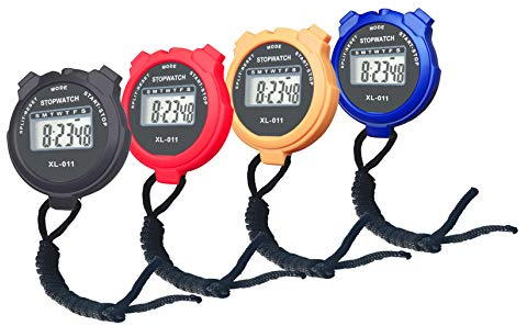 Simple Stopwatch, BESTWYA Large LCD Screen Handheld Count Up Timer with Time Calendar Clock Function (Pack of 4,B)