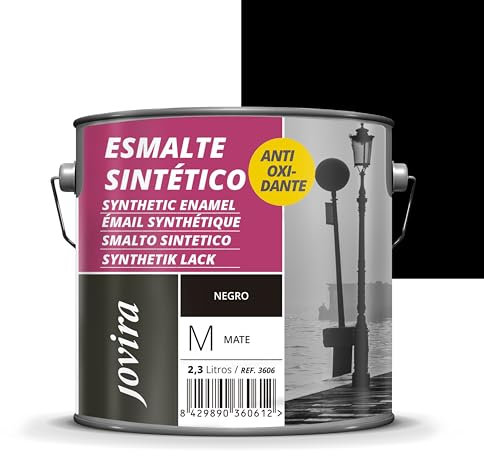 JOVIRA PINTURAS Esmalte Sintético Antioxidante. Esmalte directo sobre oxido. Para la protección y decoración de superficies de madera, hierro y acero. Mate (2,3 Litros, Negro)