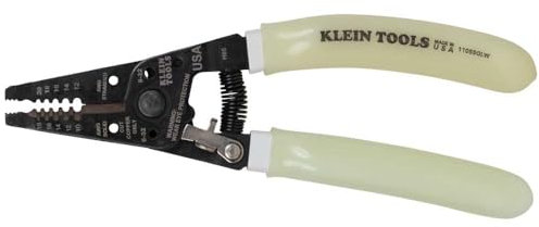 KLEIN TOOLS Wire Stripper/Cutter, Klein-Kurve Stripper/Cutter, 10-18 AWG Solid, 12-20 AWG Stranded Wire, Glow in The Dark Grips 11055GLW, High-Visibility Handle