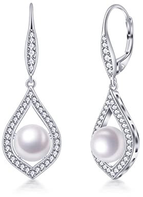 PHNIBIRD Perlenohrringe 925 Sterling Silber Süßwasserperlen Hängend Ohrringe Silber Creolen mit Perle Geschenke für Mama Frau Freundin