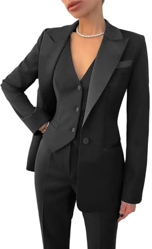Leader of the Beauty Women's 3 Piece Office Work Suit Blazer Vest Pants Business Pants Suit Set Prom Party Suit