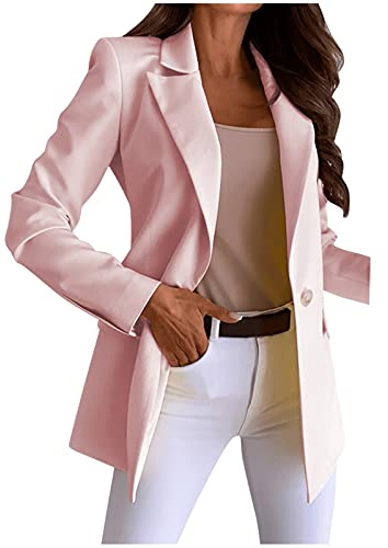 L9WEI Blazer Mujer Elegante Deportivo Blazer Corto Business Slim Fit Chaqueta de Traje Monocolor Saco Chaqueta para Tiempo Libre Fino Chaqueta Blazer