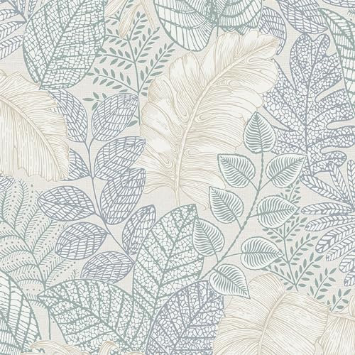 Superfresco Easy Scattered Leaves Floral Duck Egg Blue Wallpaper | Paste The Wall | White Leaves | Eco Friendly