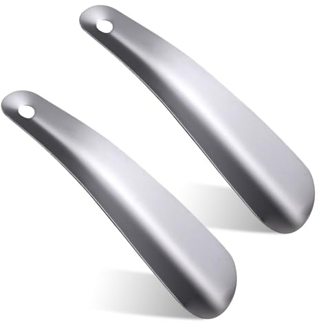 Jeffdad 2 calzadores pequeños de metal, 16 cm, acero inoxidable, calzador con agujero colgante, forma ergonómica para hombres, mujeres, niños, personas mayores en casa y en viajes