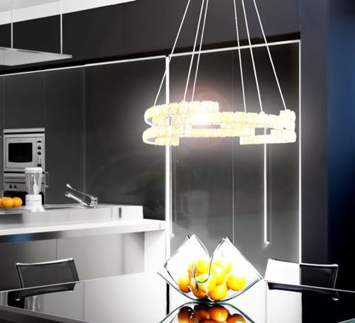 Lewima Design Hängeleuchte Kristall Ø45cm 22W dimmbar Luxus Deckenleuchte Silber, Design Hängelampe, Warmweiß/Kaltweiß einstellbar, Fernbedienung Speicherfunktion,Pendelleuchte kürzbar