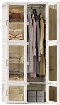 FOERPL Armario de 69 x 170 x 50 cm (ancho x alto x profundidad), fácil montaje, armario plegable multiusos con barra, puertas magnéticas, para salón, dormitorio, color blanco