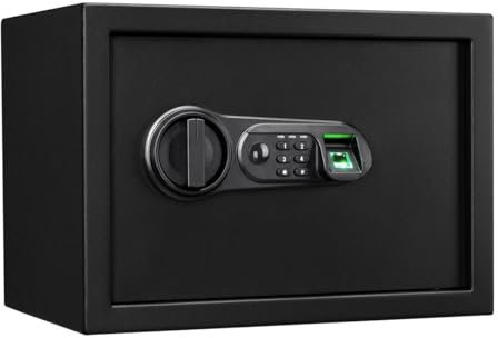 KARAT Tresor Möbeltresor Safe mit Fingerabdruck Sensor - elektronisches Zahlenschloss, Kombinationsschloss - Wandtresor für Zuhause mit Verriegelungsbolzen (Catoca) (25 x 35 x 25 cm)
