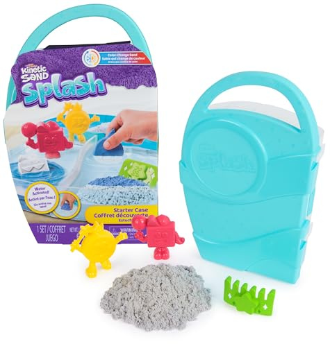 Kinetic Sand, Splash Starter Case with 6oz Color-Change Play Sand, 3 Tools & Molds, Reusable Storage, Sensory Toys for Kids Ages 3 and up