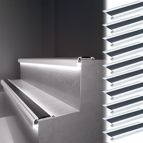 Profilo per Bordi Scale Paragradino Nero In Alluminio 2 4 6 8 10 Pezzi, Bordo Per Scale Esterne In Metallo Con Canale LED Per Cinema Teatro, Striscia Antiscivolo Per Scale Strisce Rotonde Per Protezio
