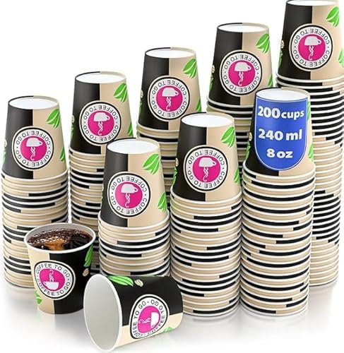 Pappbecher 200 Stück Kaffeebecher einweg Coffee to Go Becher - 200ml, Kaffee to go Becher Pappe, 8oz, einmal kaffeebecher für Kalt & Heißgetränke wie Tee Kaffee Espresso