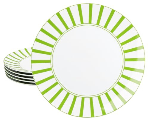 MamboCat Split Green Lot de 6 assiettes plates I Ø 27 cm I Assiettes plates en porcelaine avec rayures pour 6 personnes I Grandes assiettes pour repas principaux, barbecue, etc