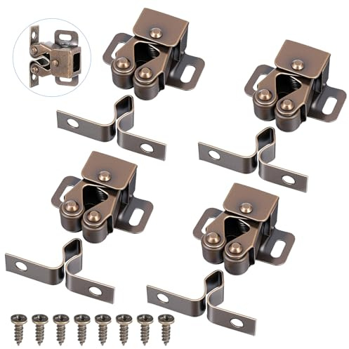 4pcs Double Roller Catch Cabinet Latch Hardware for Cupboard Closet Kitchen Cabinet Door Latches and RV Cabinets Closure Hardware and Catches for Cupboard and Closet Door Closing