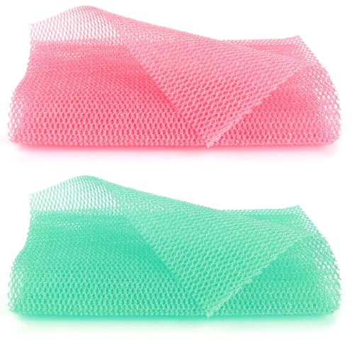 WLLHYF 2 stycken afrikanska peeling nät nylon rygg skrubber dusch tvättlappar kropp rengöring spa massage badhandduk djuprengörande afrikansk nätsvamp för kvinnor män (rosa grön)