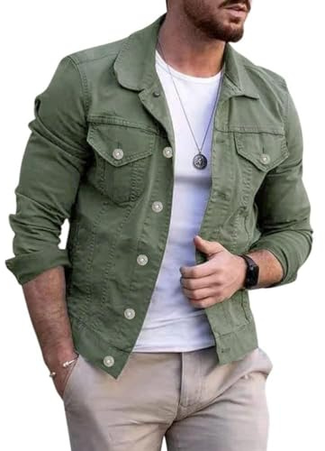 Oanviso Chemise Veste en Jeans pour Hommes Blouson de Transition en Denim avec Boutons et Poches Manches Longues Cowboy Outwear Légère Vintage Mode Tops A Vert M