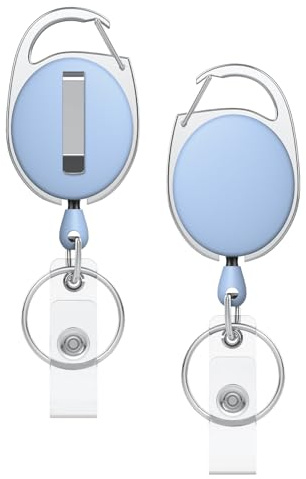 Uniclife 2 Pcs Portabadge Retrattili per Holder Cordino Retrattile Resistente Custodia ABS Rinforzata Molla in Acciaio Inossidabile Cavo in Nylon 61 cm Moschettone e Anello Portachiavi Azzurro