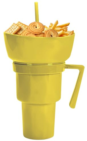Juego de vasos para aperitivos y bebidas: combinación de cuenco de aperitivo reutilizable y vaso, doble vaso portátil para bebidas y aperitivos para adultos, niños, niños pequeños, viajes al aire