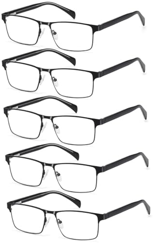 EYECEDAR 5-Pack Reading Glasses for Men Black Rectangle Frame Adjustable Metal Spring Hinges Readers 2.0