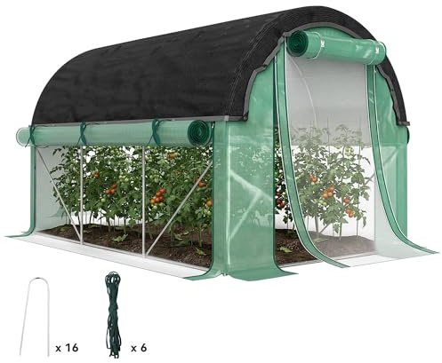 Outsunny Serra da Giardino a Tunnel 3x2x2 m con Rete Ombreggiante, Serra per Orto 6 Finestre, 2 Porte e Pareti Laterali Avvolgibili, Struttura in Acciaio e Copertura PE, per Verdure Fiori, Verde