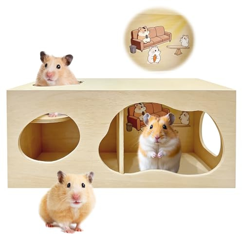 BYZESTY Hamster tunnel, hamsterhus av trä 31 cm, hamsterhus hamstrar gömställe, klockbox hamstrar, dvärghamster tillbehör för buren för tävlingsmöss råttor marsvin