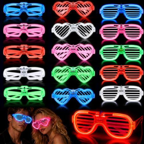 Iyxeo 15Pcs LED Glasses, Party Glasses in 5 Colours, Light Up Glasses for Birthday, Christmas, Concert, Glow Disco, Halloween, Neon Party Accessories