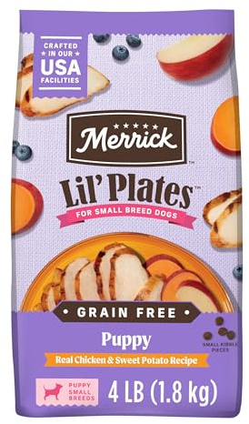 Merrick Lil’ Plates Premium Grain Free Dry Puppy Food For Small Dogs, Real Chicken And Sweet Potato Kibble - 4.0 lb. Bag