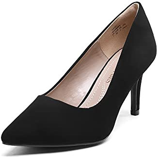 DREAM PAIRS Women's Slip On Low Mid Heels Pointed Closed-Toe Dress Court Shoes KUCCI,Size 6,Black/Suede,KUCCI
