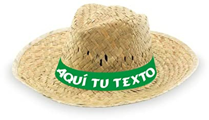 Pack de Sombreros de paja personalizados - Sombrero de paja verde con cinta personalizada para fiestas, eventos deportivos y culturales, romerías. (Pack 10 unidades)