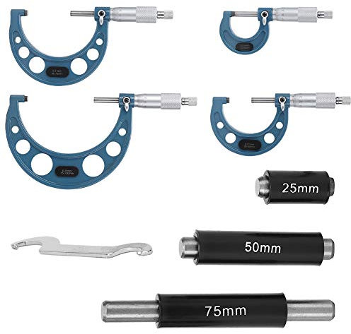 4Pcs Micrometer Bearing Steel High Accuracy Outside Diameter Measurement Tool 0-100mm Outside Micrometers