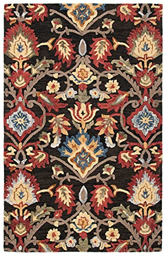 SAFAVIEH Tapis Contemporain pour Salon, Salle à Manger, Chambre à Coucher - Blossum Collection, Tapis à Poil Court, Charbon et Multicolore, 69 X 122 cm
