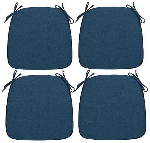 Magpie Fabrics Outdoor/Indoor 17x16x2 Chair Cushions with Ties Set of 4, Waterproof All Weather U-Shape Seat Pads Decoration for Patio Garden Furniture Home Office (Dark Blue)