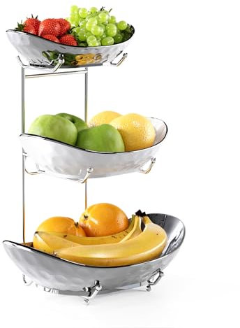 Acliys Cuenco de frutas de cerámica de 3 niveles para cocina, cuencos de cocina de porcelana, para almacenamiento de frutas y verduras, aperitivos, nueces, bandeja de platos para fiestas, bodas