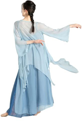 Angcoco Women's Chinese Traditional Loose Fit Mesh Top Pants for Dance