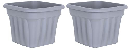 JMS we create smile (Set of 2) 40cm Large Upcycled Grey Plastic Square Planters Indoor/Outdoor Plant Pot Lightweight Weather Resistant Garden Planter Plant Herb Flower Nursery Pot