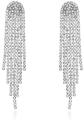 HERIER Rhinestone Earrings Dangling for Women Silver Dangle Earrings Simple Chandelier Statement Tassel Earrings Long Sparkly Drop Crystal Lightweight Jewelry