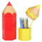 com-four® 2X Geschenktasche, Geschenkverpackung für Schulanfänger, Schultüte in Bleistift-Form, stabile Pappbox für Schulmaterialien zur Einschulung (2 Stück - gelb + rot)