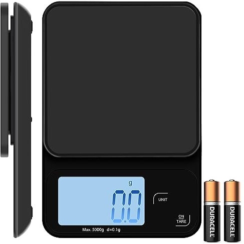 3T6B Bilancia da caffè elettronica, 5 kg/0,1 g, multifunzione, digitale, bilancia da cucina, montaggio a parete, con grande display LCD, funzione tara, colore nero
