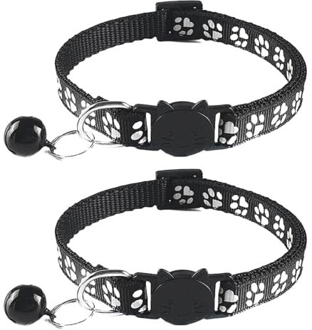 2 Stück Halsband Katze, Katzenhalsband mit Sicherheitsverschluss und GlöCkchen, Süßes Kätzchenmuster Einstellbar Katzen Halsbänder (Schwarz)