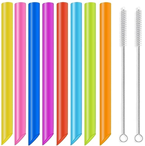 GOTRUST 8PCS Bubble Tea Straws Reusable, Extra Wide Thick Plastic Straws, Colorful Smoothie Straw with 2 Cleaning Brushes, Drinking Straight Straw for Milkshake Cocktails Boba Juice - 26cm*1cm
