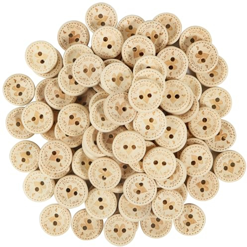 100 Stück 15mm Handmade Knöpfe Holz „Handmade with love“ Holzknopf Runde Form Holzknöpfe zum Nähen und Basteln von Dekorationen