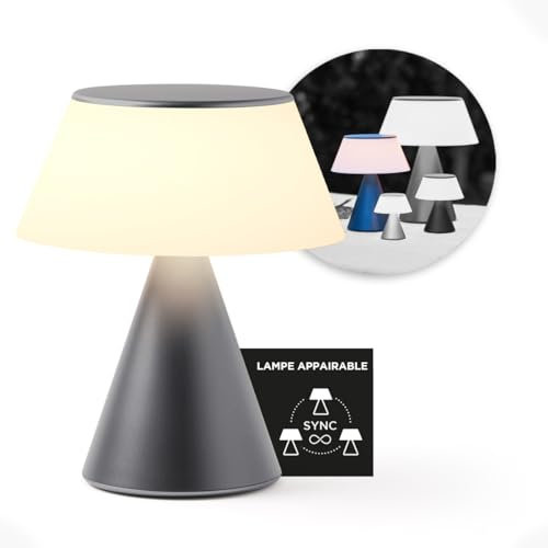 Lexon LUMA L Berührungsempfindliche Nachttischlampe, Kabelloses Nachtlicht mit Dimmfunktion und Mehrlampen-Synchronisierung, 9 LED-Farben, Wiederaufladbar, Aluminiumgehäuse - Metallgrau