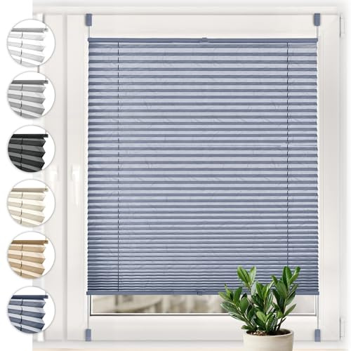 Sonello Plissee Crush Klemmfix ohne Bohren 40cm x 120cm Dunkelblau Faltrollo Plisseerollo Jalousie für Tür & Fenster Blickdicht Sichtschutz Sonnenschutz Fertifplissee Rollo