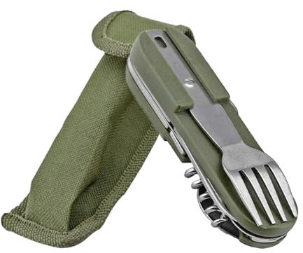 Folding Camping Cutlery Set, 8 in 1 Stainless Steel Portable Utensil Detachable Reusable Travel Cutlery Tableware with Pouch Case for Camping Hiking Fishing Picnic On The Go