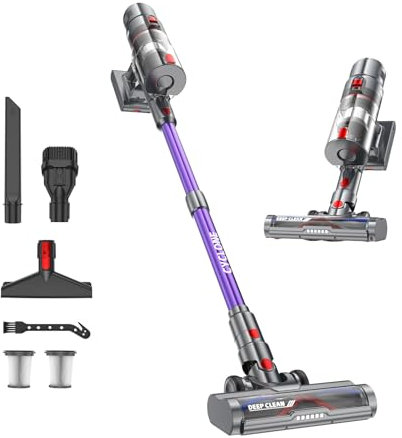 Sulean 580W/55000Pa Aspirateur Balai sans Fil, 75 Minutes Autonomie, Aspirateur sans Fil Puissant, Chargement Mural, Double HEPA, pour Tapis, Sols Durs, Poils d'animaux