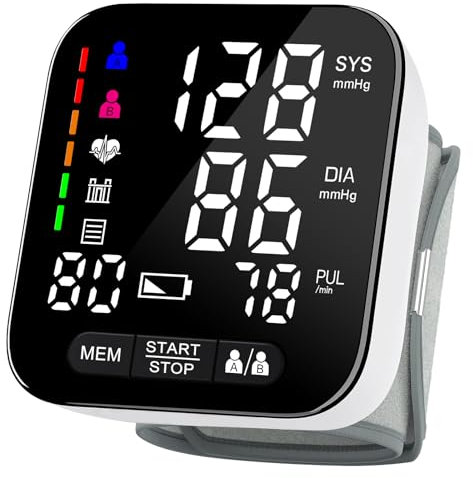 Axets® Blutdruckmessgerät Handgelenk mit Arrhythmie-Erkennung, vollautomatisch präzise Blutdruck- und Pulsmessung, farbigem Risiko-Indikator, 2×99 Speicherplätze, für Handgelenke 13,5-21,5 cm