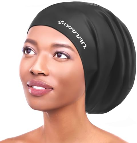 Extra Large Silicone Swimming Cap for Long Hair and Protective Styles–Waterproof Swim Cap for Men and Women with Dreadlocks, Weaves, Extensions, Braids, Curls, and Afros–Keep Hair Dry