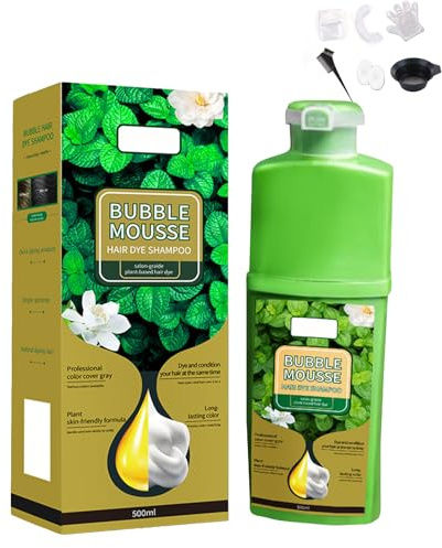 Long-Lasting Plant-Based Foam Hair Dye, Bubble Hair Dye Shampoo, 500ml Hair Color Cream - Mild Formula, Quick-Acting Coverage, Nourishing Formula, with Dyeing Tool (Natural Black)