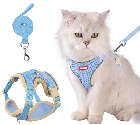 wanheart Cat Harness and Leash Set Escape-Proof Adjustable cat Leash and Harness Combo Suitable for All cat Breeds (Blue, XL)