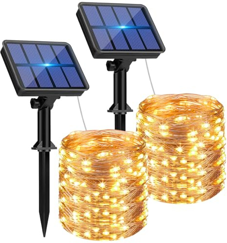 btfarm 2 Stück Solar Lichterkette Aussen, 15M+2M LED Solarlichterkette Außen Wetterfest 8 Modi IP65 Wasserdicht Kupferdraht Lichterkette Außen Solar Outdoor für Garten Terrasse Baum Hof Party