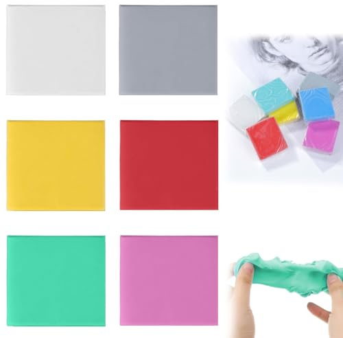 GNALIA Lot De 6 Gommes Mie De Pain Souples À Pétrir, Couleurs Assorties (Violet, Rouge, Jaune, Blanc, Vert, Gris), 4 X 3,5 X 1 Cm, Sans Poussière, Pour Enfants, Artistes, Fournitures Scolaires